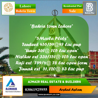Residential Plot for Sale in Bahria Town, Lahore - (BP-276482)