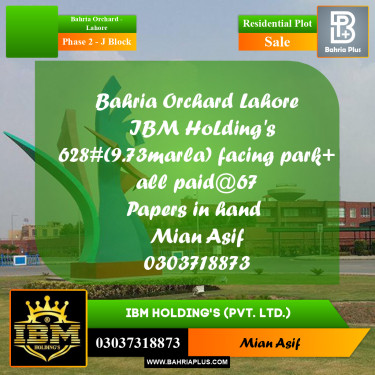 9 Marla Residential Plot for Sale in Phase 2 - J Block -  Bahria Orchard, Lahore - (BP-276489)