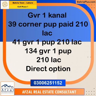 1 Kanal Residential Plot for Sale in Golf Phase 1 -  Bahria Town, Lahore - (BP-276528)