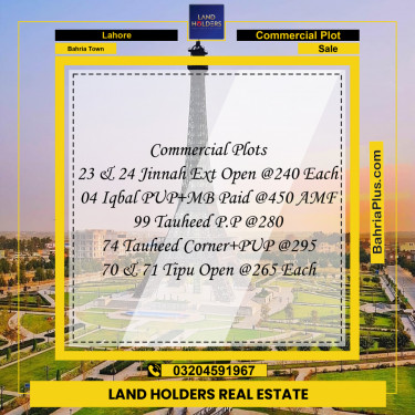 Commercial Plot for Sale in Bahria Town, Lahore - (BP-276636)