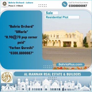 8 Marla Residential Plot for Sale in Phase 2 - H Block -  Bahria Orchard, Lahore - (BP-276704)