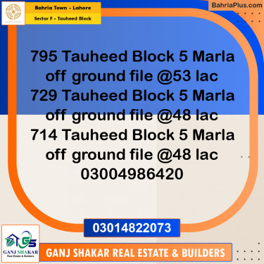 5 Marla Residential Plot for Sale in Sector F - Tauheed Block -  Bahria Town, Lahore - (BP-276747)