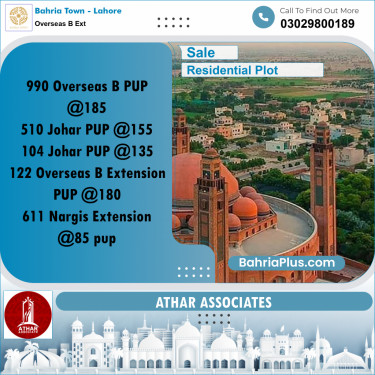 10 Marla Residential Plot for Sale in Overseas B Ext -  Bahria Town, Lahore - (BP-276770)