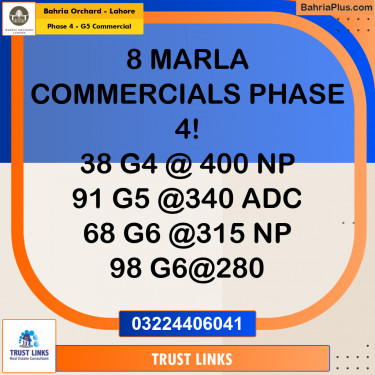 8 Marla Commercial Plot for Sale in Phase 4 - G5 Commercial -  Bahria Orchard, Lahore - (BP-276783)