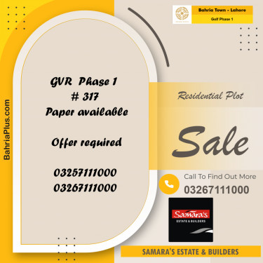 10 Marla Residential Plot for Sale in Golf Phase 1 -  Bahria Town, Lahore - (BP-276825)
