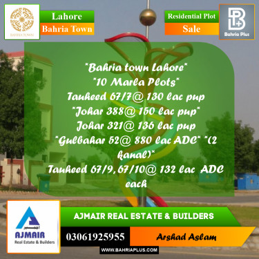 Residential Plot for Sale in Bahria Town, Lahore - (BP-276856)
