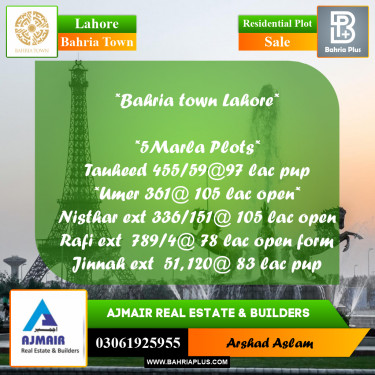 Residential Plot for Sale in Bahria Town, Lahore - (BP-276858)