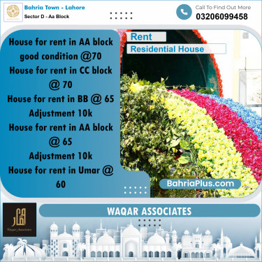 Residential House for Rent in Sector D - AA Block -  Bahria Town, Lahore - (BP-276920)