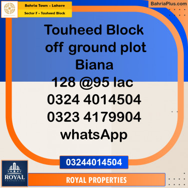 Residential Plot for Sale in Sector F - Tauheed Block -  Bahria Town, Lahore - (BP-277020)