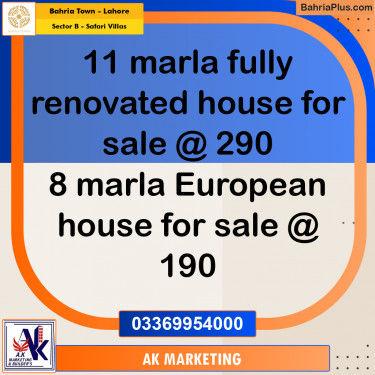 11 Marla Residential House for Sale in Sector B - Safari Villas -  Bahria Town, Lahore - (BP-277030)