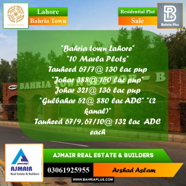 Residential Plot for Sale in Bahria Town, Lahore - (BP-277049)