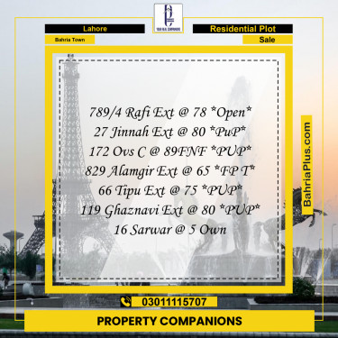 Residential Plot for Sale in Bahria Town, Lahore - (BP-277113)