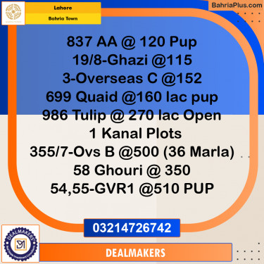 Residential Plot for Sale in Bahria Town, Lahore - (BP-277218)