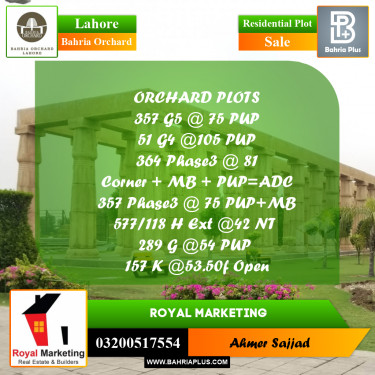 Residential Plot for Sale in Bahria Orchard, Lahore - (BP-277223)