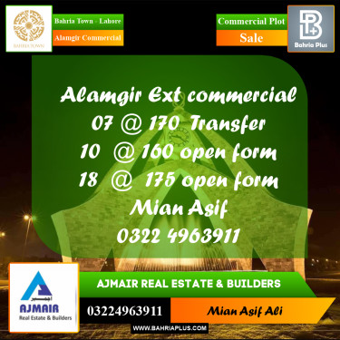 Commercial Plot for Sale in Alamgir Commercial -  Bahria Town, Lahore - (BP-277237)