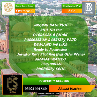10 Marla Residential Plot for Sale in Overseas C -  Bahria Town, Lahore - (BP-277313)