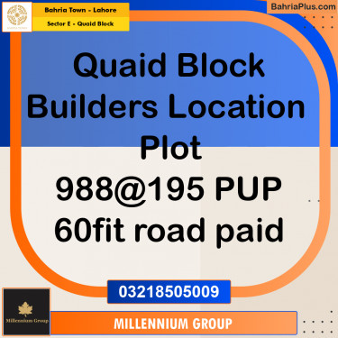 10 Marla Residential Plot for Sale in Sector E - Quaid Block -  Bahria Town, Lahore - (BP-277400)