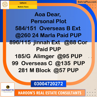 Residential Plot for Sale in Bahria Town, Lahore - (BP-277426)