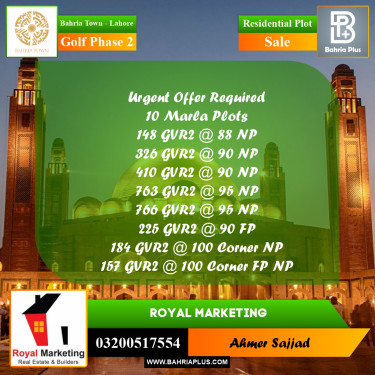 10 Marla Residential Plot for Sale in Golf Phase 2 -  Bahria Town, Lahore - (BP-277497)