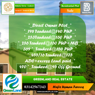 10 Marla Residential Plot for Sale in Sector F - Tauheed Block -  Bahria Town, Lahore - (BP-277539)