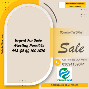 10 Marla Residential Plot for Sale in Phase 4 - G5 Block -  Bahria Orchard, Lahore - (BP-277589)