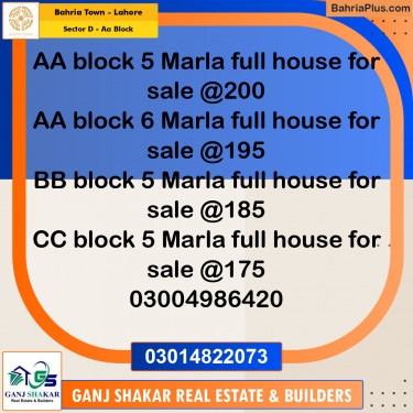 5 Marla Residential House for Sale in Sector D - AA Block -  Bahria Town, Lahore - (BP-277611)