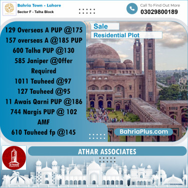 10 Marla Residential Plot for Sale in Sector F - Talha Block -  Bahria Town, Lahore - (BP-277629)
