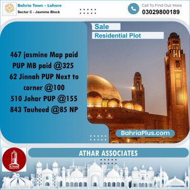 20 Marla Residential Plot for Sale in Sector C - Jasmine Block -  Bahria Town, Lahore - (BP-277641)