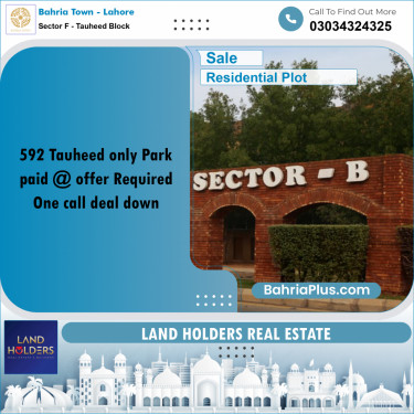 10 Marla Residential Plot for Sale in Sector F - Tauheed Block -  Bahria Town, Lahore - (BP-277710)