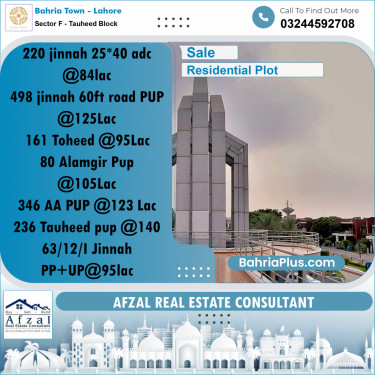 10 Marla Residential Plot for Sale in Sector F - Tauheed Block -  Bahria Town, Lahore - (BP-277755)