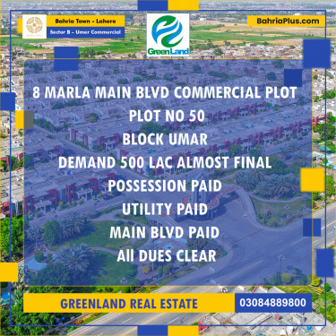 8 Marla Commercial Plot for Sale in Sector B - Umer Commercial -  Bahria Town, Lahore - (BP-277809)