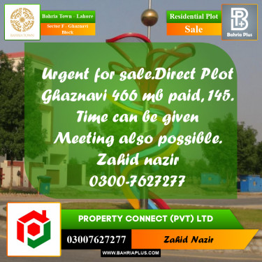 Residential Plot for Sale in Sector F - Ghaznavi Block -  Bahria Town, Lahore - (BP-277858)