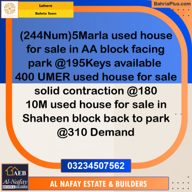 Residential House for Sale in Bahria Town, Lahore - (BP-277859)