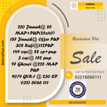 Residential Plot for Sale in Bahria Town, Lahore - (BP-277938)