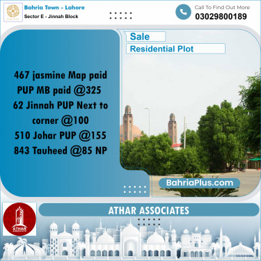 5 Marla Residential Plot for Sale in Sector E - Jinnah Block -  Bahria Town, Lahore - (BP-277977)