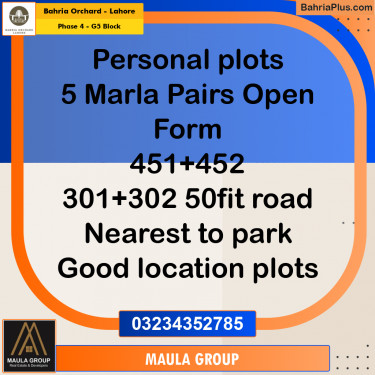 5 Marla Residential Plot for Sale in Phase 4 - G5 Block -  Bahria Orchard, Lahore - (BP-277992)