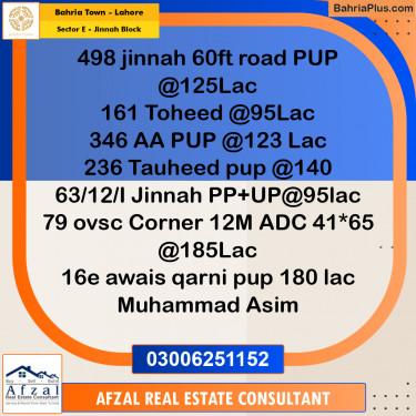 10 Marla Residential Plot for Sale in Sector E - Jinnah Block -  Bahria Town, Lahore - (BP-278040)