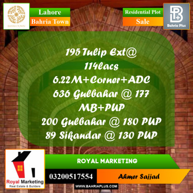 Residential Plot for Sale in Bahria Town, Lahore - (BP-278073)