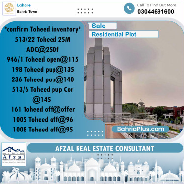 Residential Plot for Sale in Bahria Town, Lahore - (BP-278078)