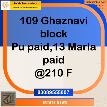 Residential Plot for Sale in Sector F - Ghaznavi Block -  Bahria Town, Lahore - (BP-278091)
