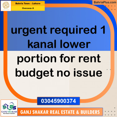 1 Kanal Residential House for Rent in Overseas A -  Bahria Town, Lahore - (BP-278134)