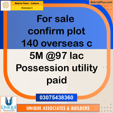 5 Marla Residential Plot for Sale in Overseas C -  Bahria Town, Lahore - (BP-278180)