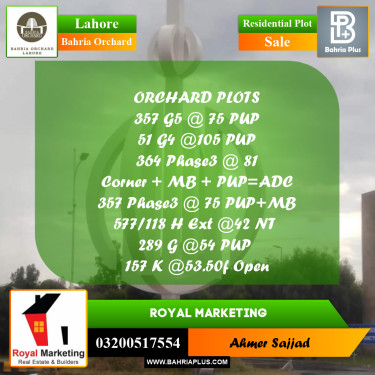 Residential Plot for Sale in Bahria Orchard, Lahore - (BP-278200)