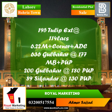 Residential Plot for Sale in Bahria Town, Lahore - (BP-278201)