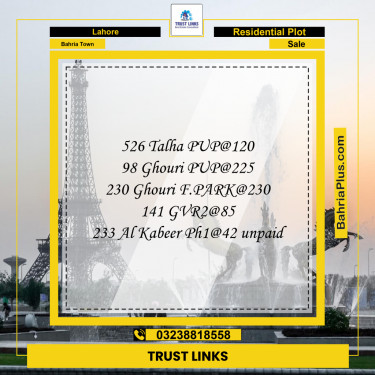 Residential Plot for Sale in Bahria Town, Lahore - (BP-278269)