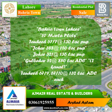 Residential Plot for Sale in Bahria Town, Lahore - (BP-278273)