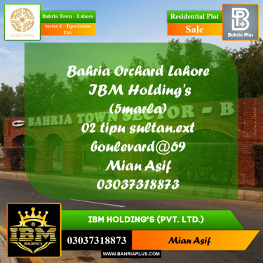 5 Marla Residential Plot for Sale in Sector F - Tipu Sultan Ext. -  Bahria Town, Lahore - (BP-278312)