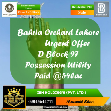 5 Marla Residential Plot for Sale in Phase 2 - D Block -  Bahria Orchard, Lahore - (BP-278335)