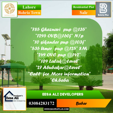 Residential Plot for Sale in Bahria Town, Lahore - (BP-278400)