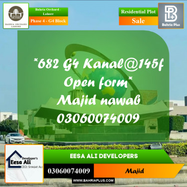 Residential Plot for Sale in Phase 4 - G4 Block -  Bahria Orchard, Lahore - (BP-278457)